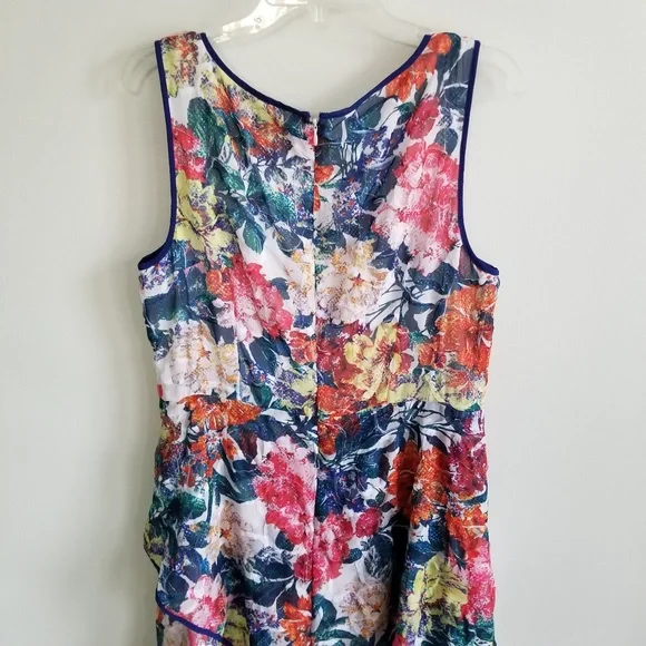 Adrianna Papell Color Floral Print A-Line Asymmetric Hem Dress Plus  14 Large L - Picture 7 of 8